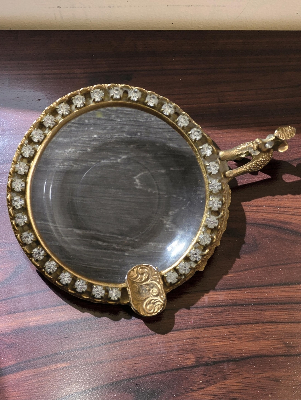 Mid 20th Century ASHTRAY Accented Poodle - Gold & Rhinestone 3 1/2" - 1960's